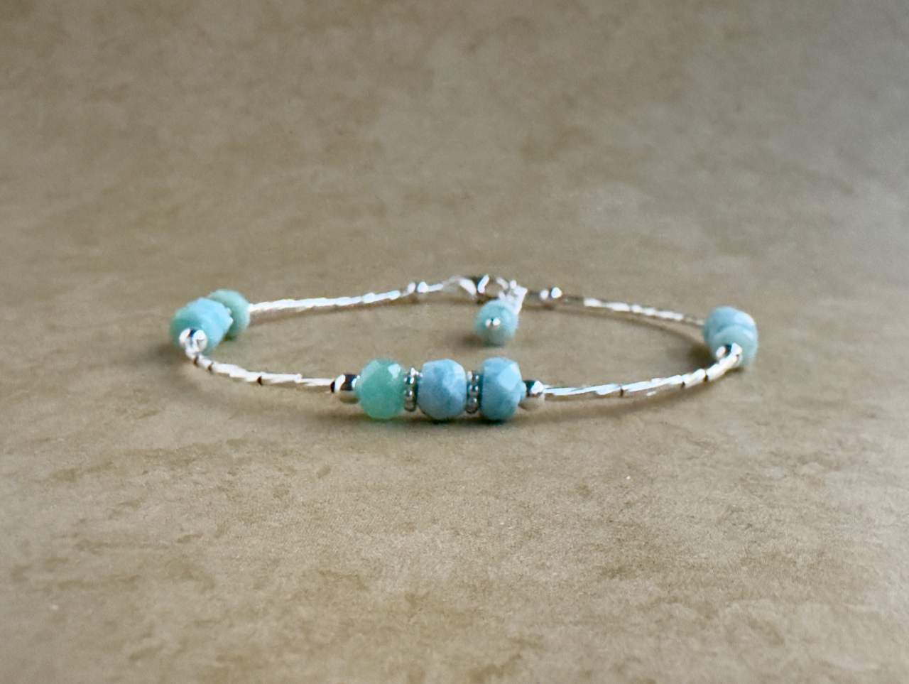 Sterling Silver Larimar 3 Stone Beaded Bracelet