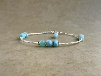 Sterling Silver Larimar 3 Stone Beaded Bracelet
