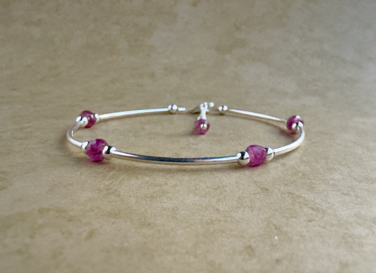 Sterling Silver Pink Sapphire Beaded Tube Bracelet