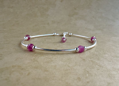 Sterling Silver Pink Sapphire Beaded Tube Bracelet