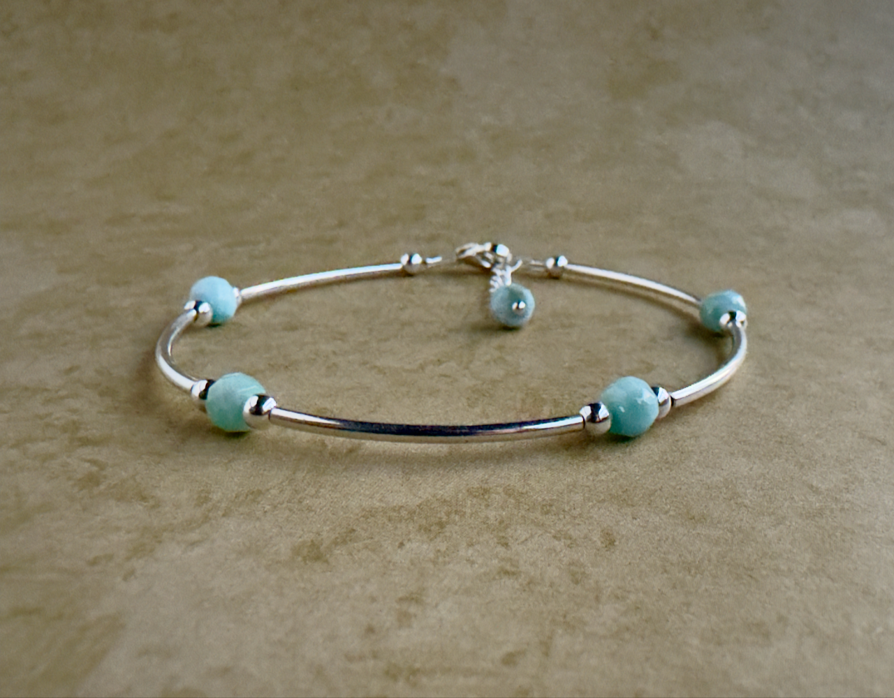 Sterling Silver Larimar Beaded Tube Bracelet