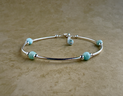 Sterling Silver Larimar Beaded Tube Bracelet