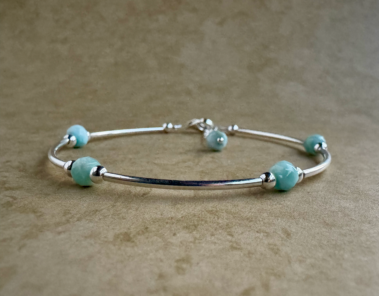 Sterling Silver Larimar Beaded Tube Bracelet