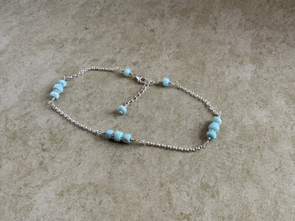 Sterling Silver Larimar 3 Stone Chain Anklet