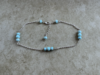 Sterling Silver Larimar 3 Stone Chain Anklet