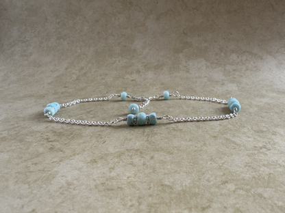 Sterling Silver Larimar 3 Stone Chain Anklet