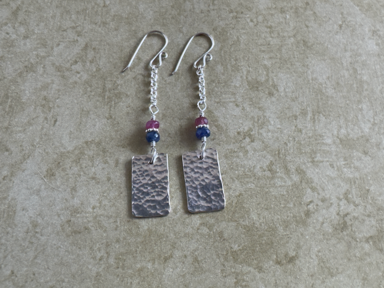 Fine and Sterling Silver Blue and Pink Sapphire Chain Dangles
