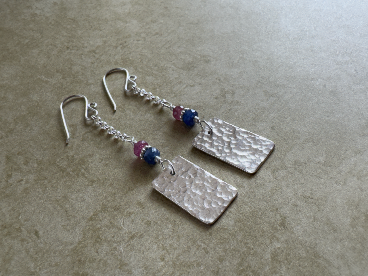 Fine and Sterling Silver Blue and Pink Sapphire Chain Dangles