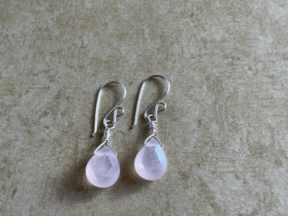 Sterling Silver Rose Quartz Teardrop Earrings