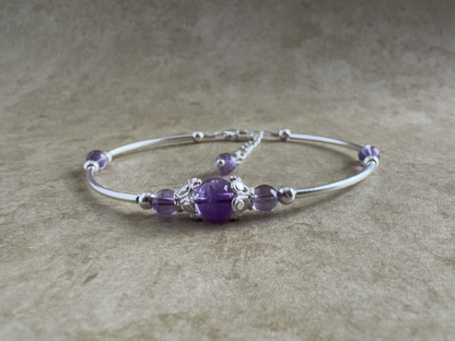Sterling Silver Amethyst Beaded Tube Fancy Bracelet