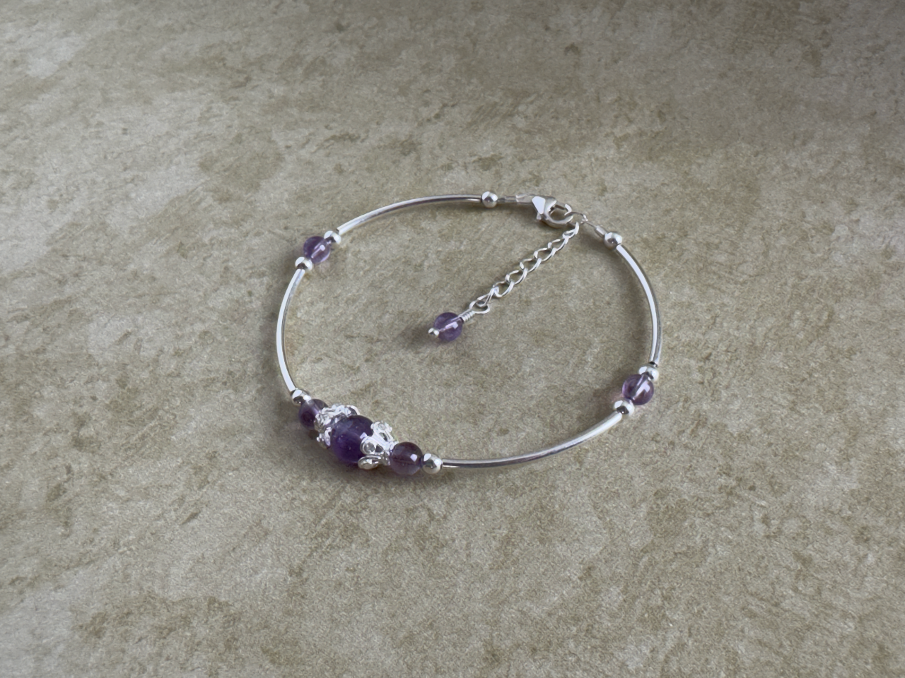 Sterling Silver Amethyst Beaded Tube Fancy Bracelet