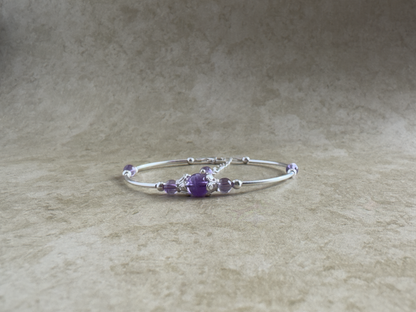 Sterling Silver Amethyst Beaded Tube Fancy Bracelet
