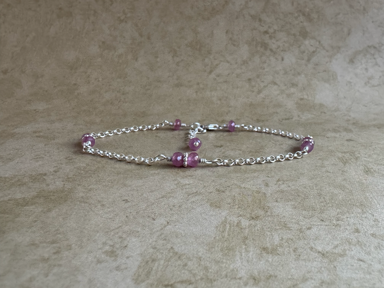 Sterling Silver Pink Sapphire Chain Bracelet