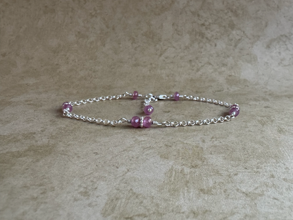 Sterling Silver Pink Sapphire Chain Bracelet