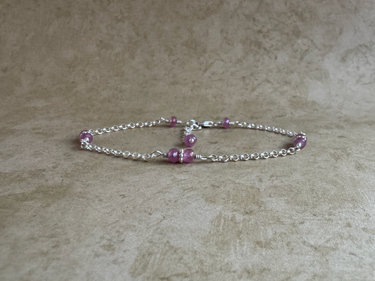 Sterling Silver Pink Sapphire Chain Bracelet