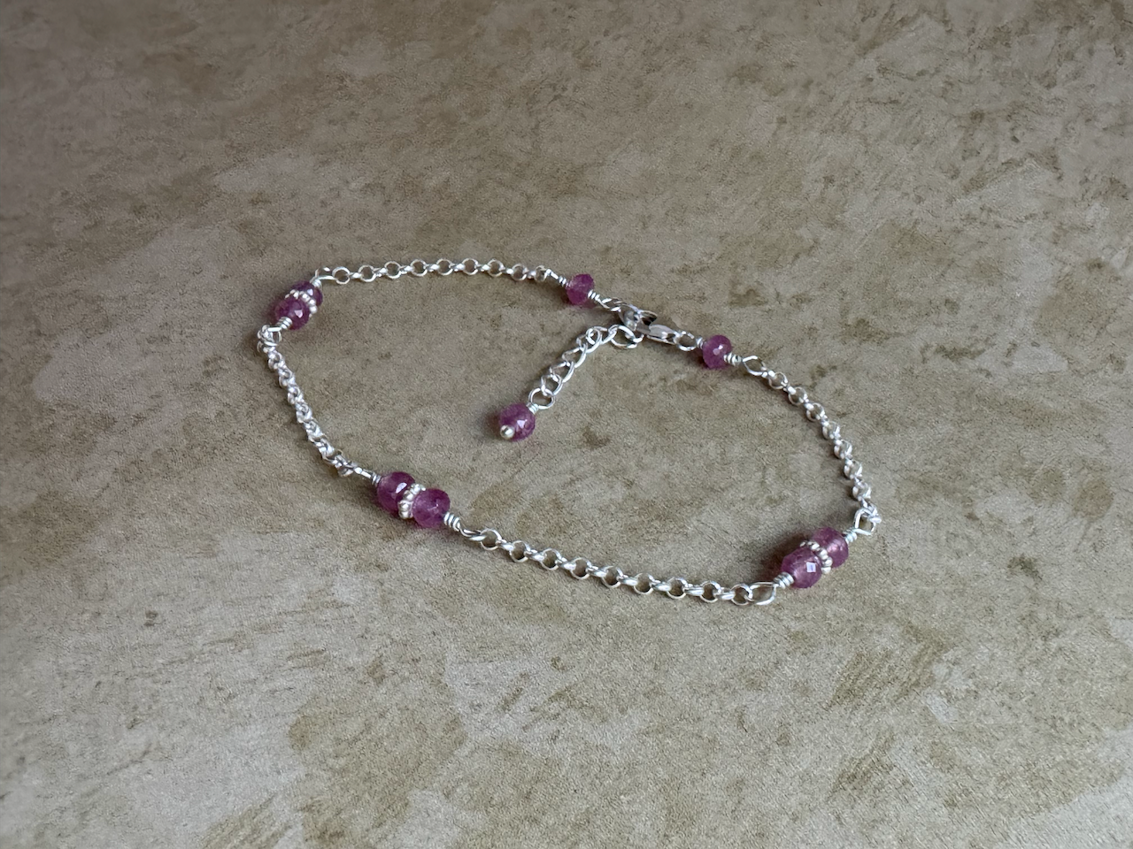Sterling Silver Pink Sapphire Chain Bracelet