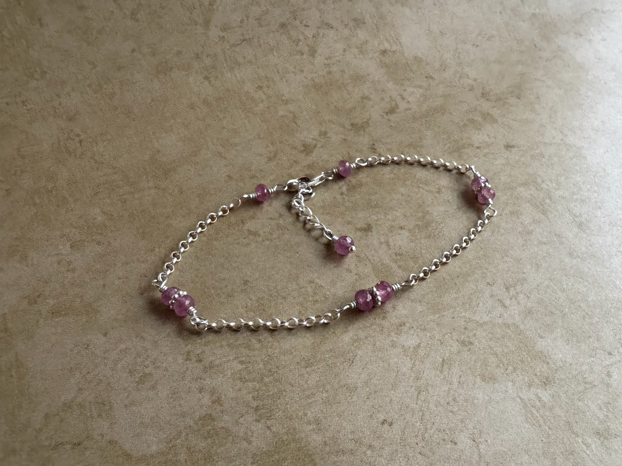 Sterling Silver Pink Sapphire Chain Bracelet