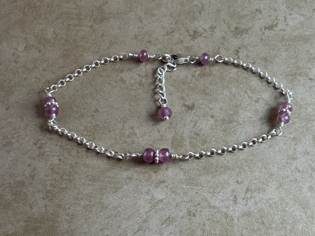 Sterling Silver Pink Sapphire Chain Bracelet