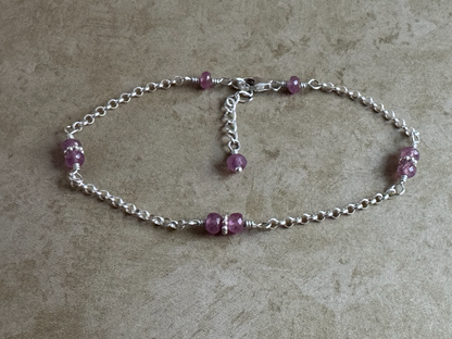 Sterling Silver Pink Sapphire Chain Bracelet