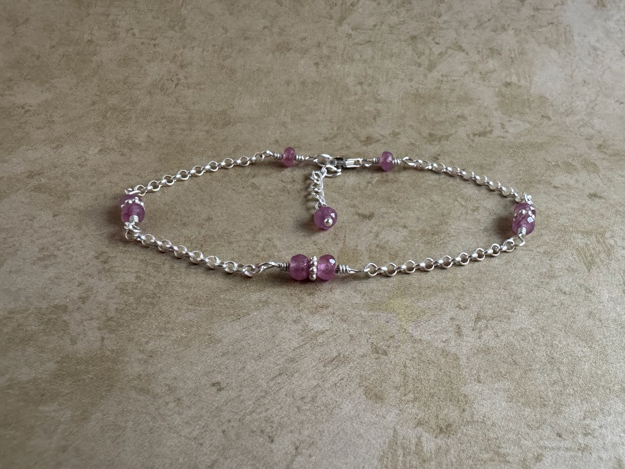 Sterling Silver Pink Sapphire Chain Bracelet