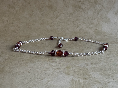 Sterling Silver Hessonite and Red Garnet Chain Bracelet
