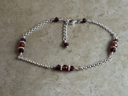 Sterling Silver Hessonite and Red Garnet Chain Bracelet
