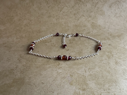 Sterling Silver Hessonite and Red Garnet Chain Bracelet