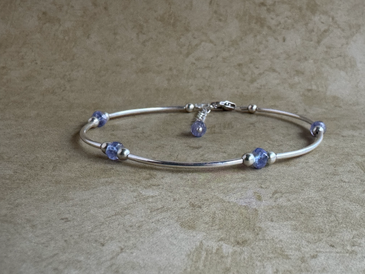 Sterling Silver Tanzanite Beaded Tube Bracelet