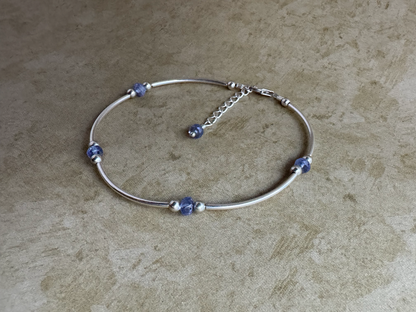 Sterling Silver Tanzanite Beaded Tube Bracelet