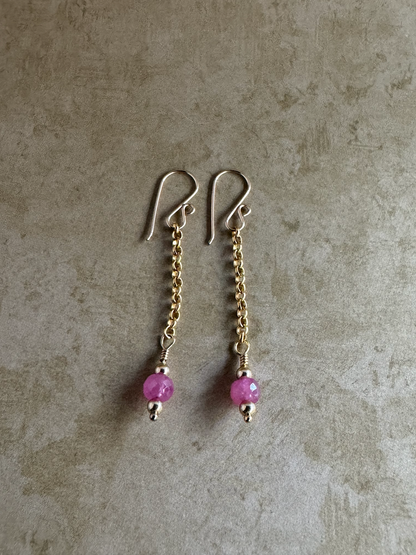 Gold Filled Pink Sapphire Simple Chain Dangles