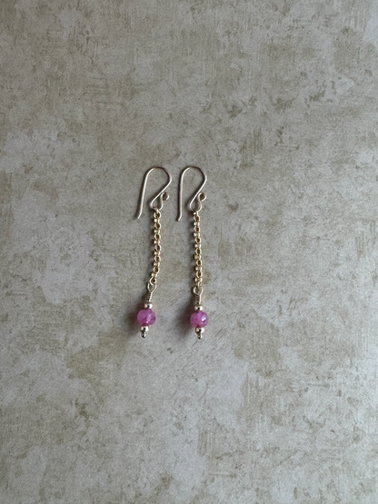 Gold Filled Pink Sapphire Simple Chain Dangles