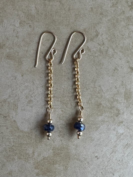 Gold-Filled Dark Sapphire Chain Dangles