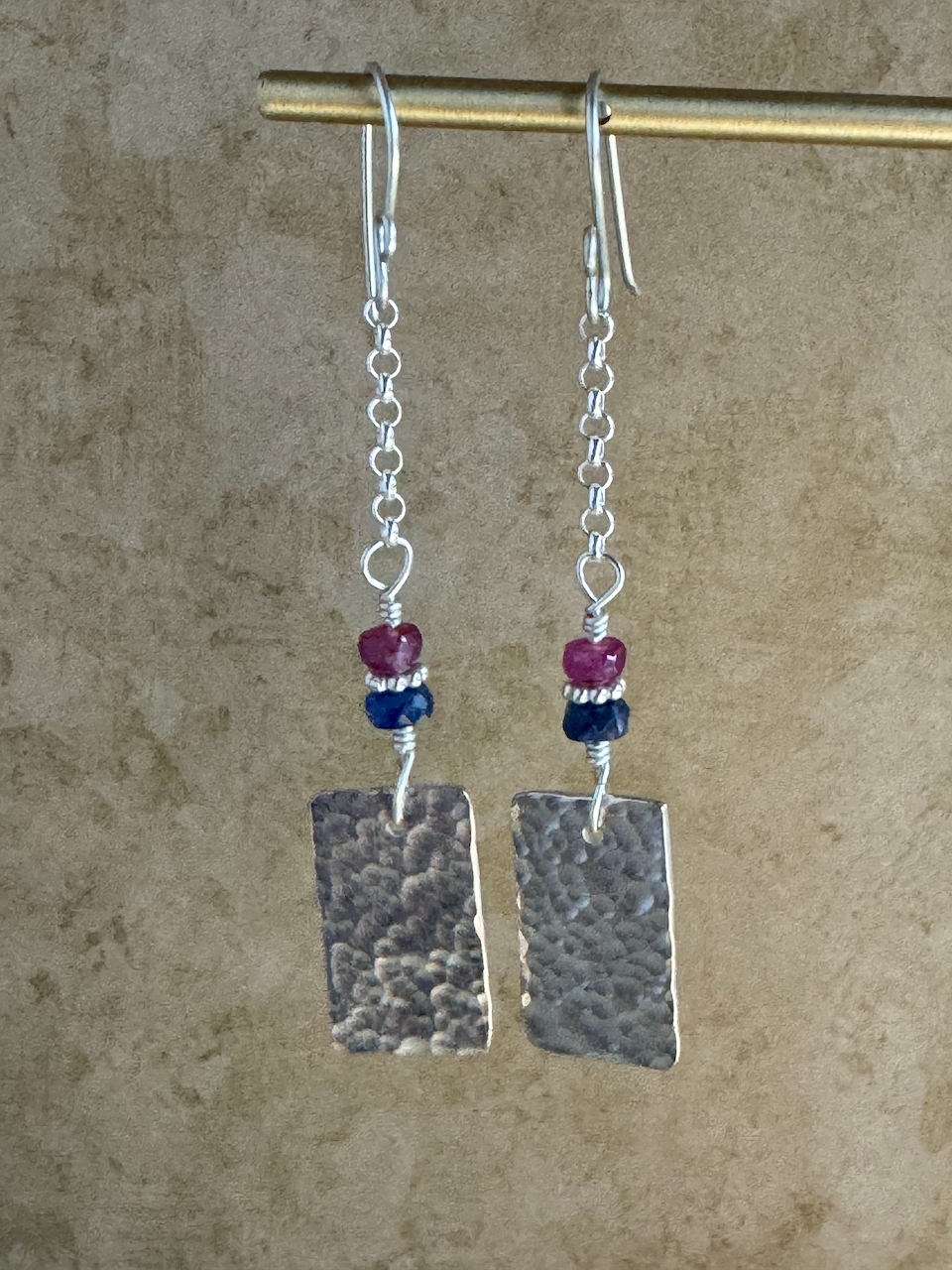 Fine and Sterling Silver Blue and Pink Sapphire Chain Dangles