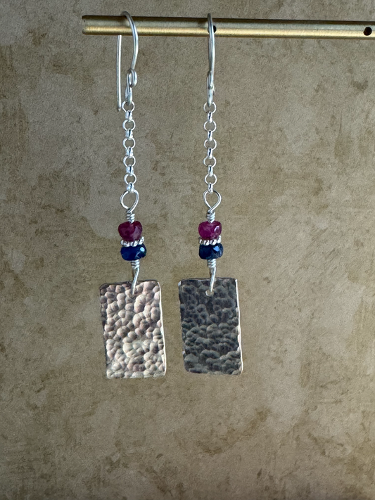 Fine and Sterling Silver Blue and Pink Sapphire Chain Dangles