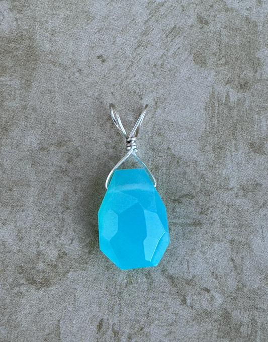 Sterling Silver Aqua Chalcedony Freeform Pendent