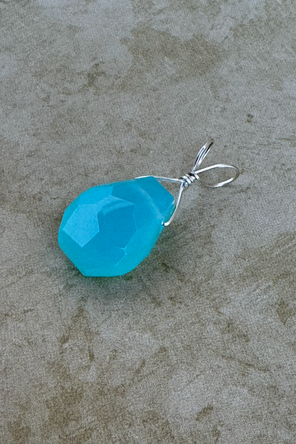 Sterling Silver Aqua Chalcedony Freeform Pendent