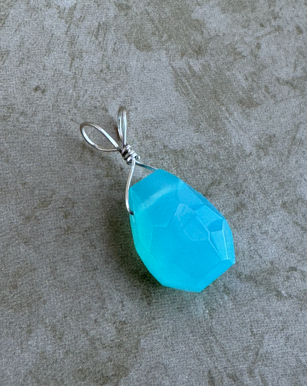 Sterling Silver Aqua Chalcedony Freeform Pendent