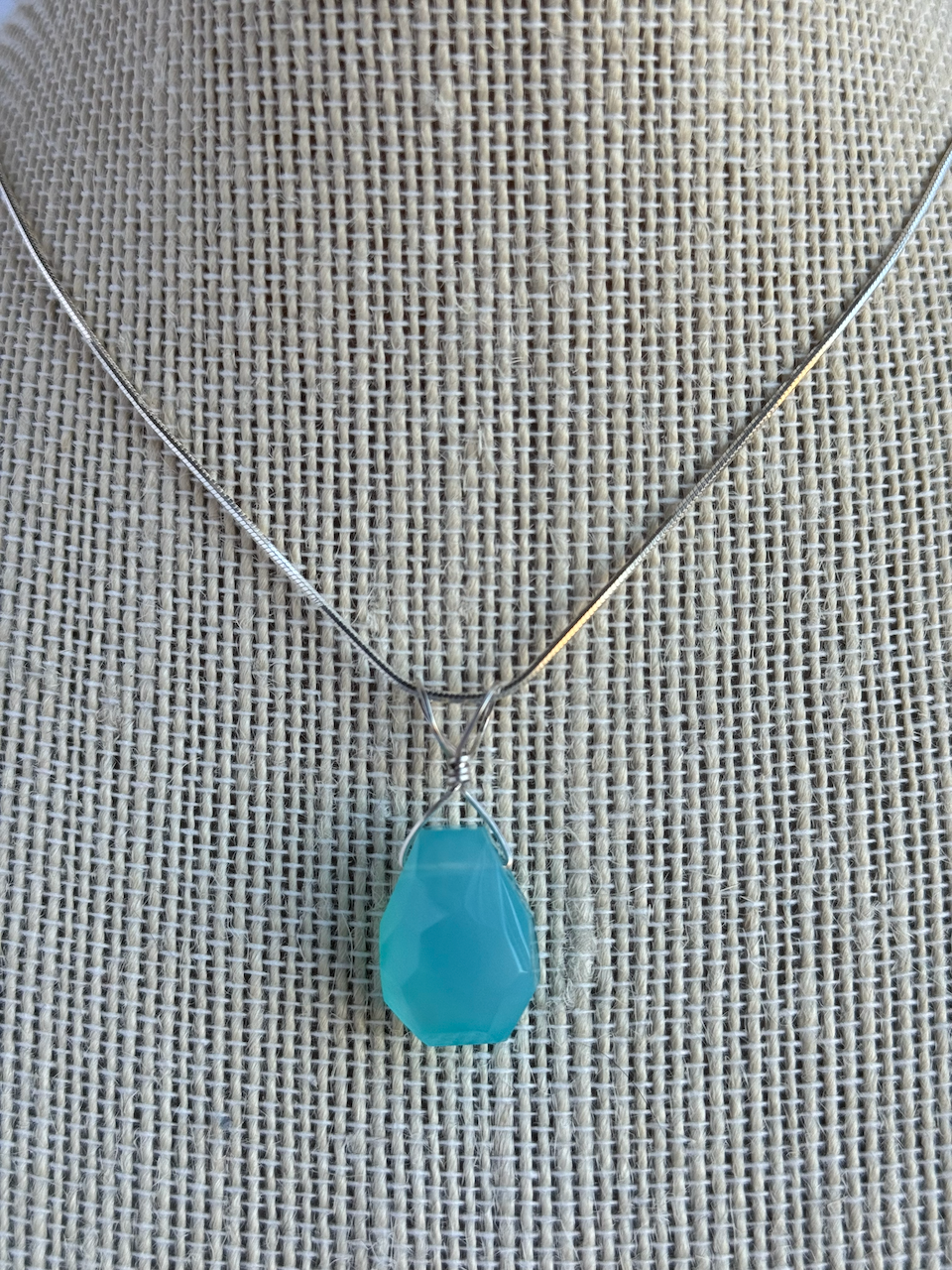 Sterling Silver Aqua Chalcedony Freeform Pendent