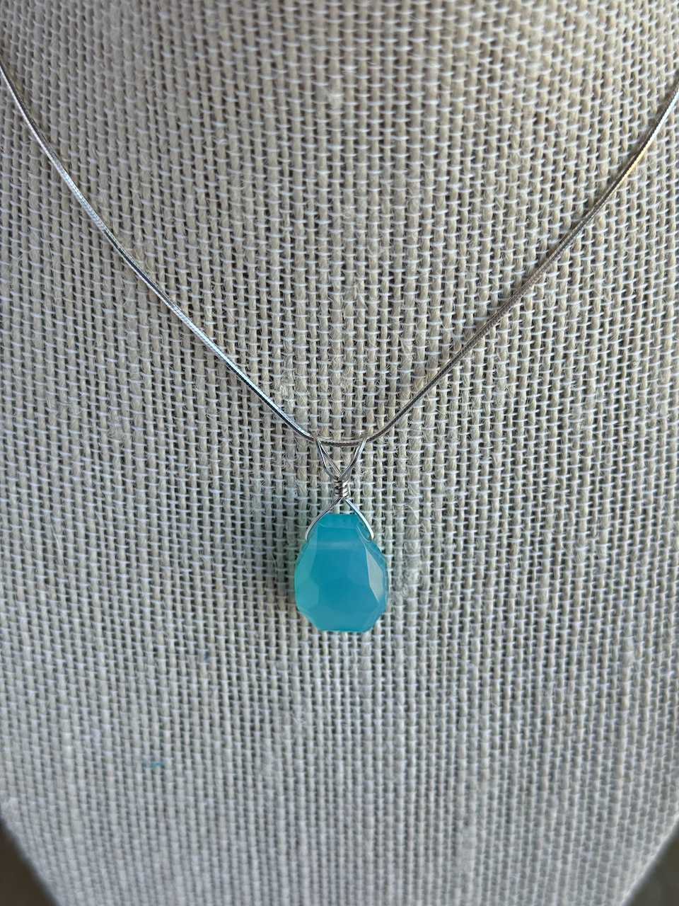 Sterling Silver Aqua Chalcedony Freeform Pendent