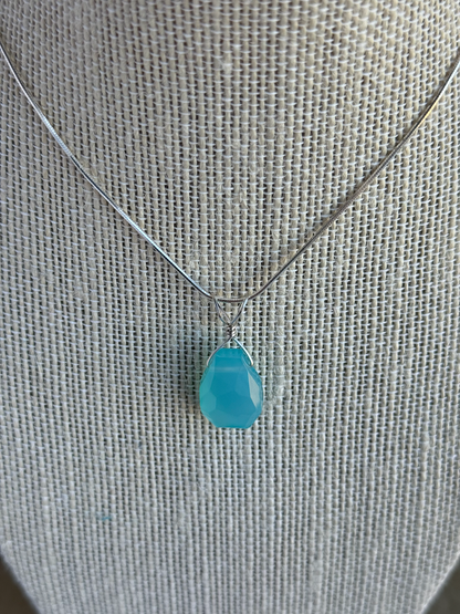 Sterling Silver Aqua Chalcedony Freeform Pendent