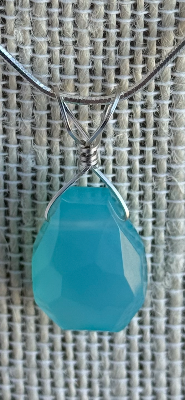 Sterling Silver Aqua Chalcedony Freeform Pendent