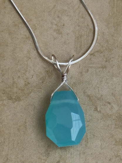 Sterling Silver Aqua Chalcedony Freeform Pendent