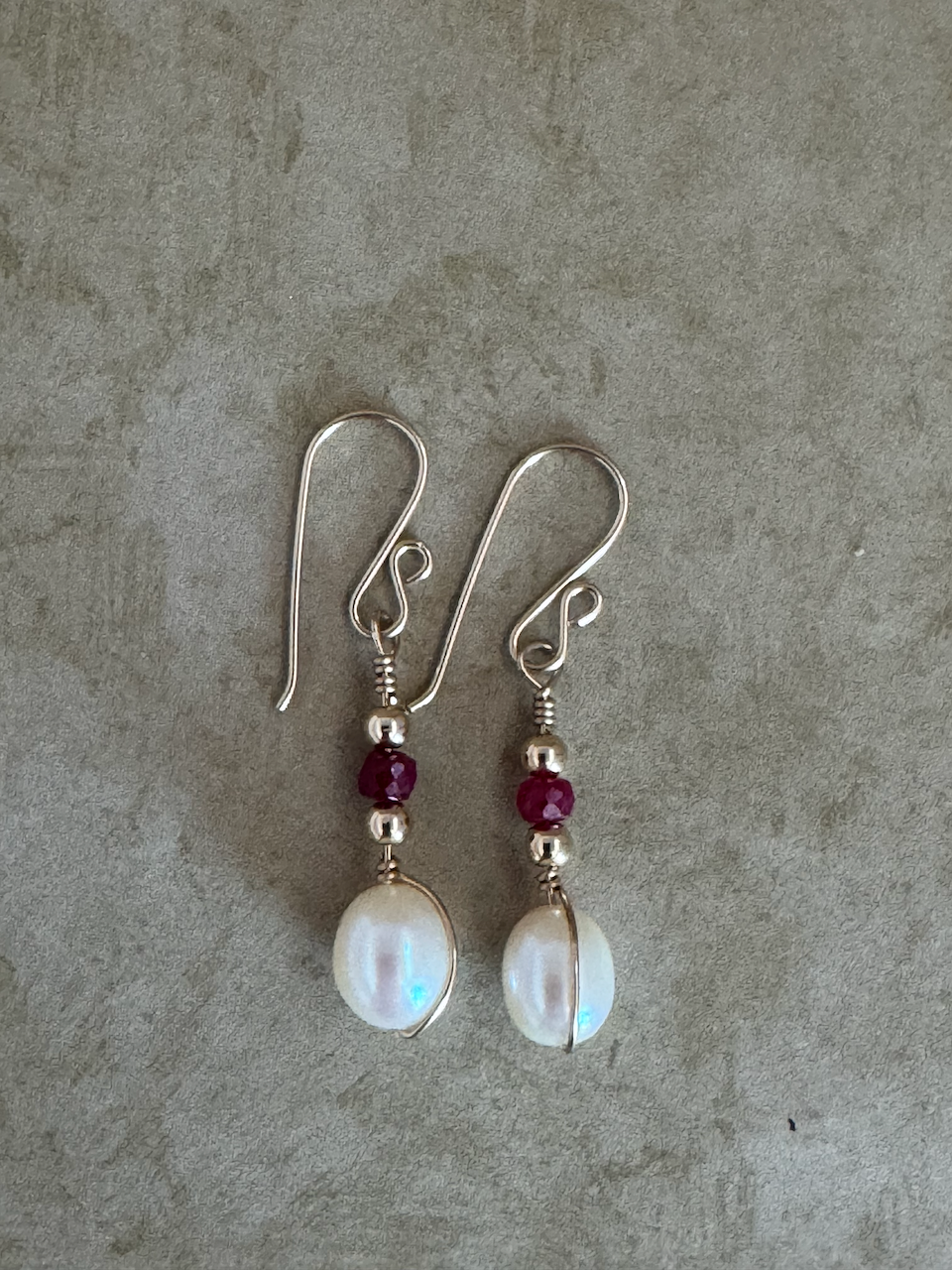 Gold-Filled Ruby Pearl Drop Earrings