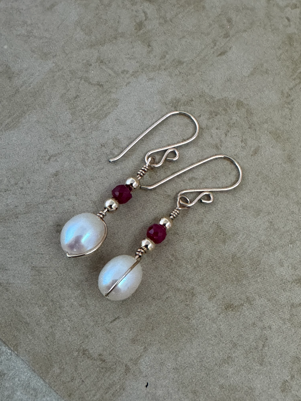 Gold-Filled Ruby Pearl Drop Earrings