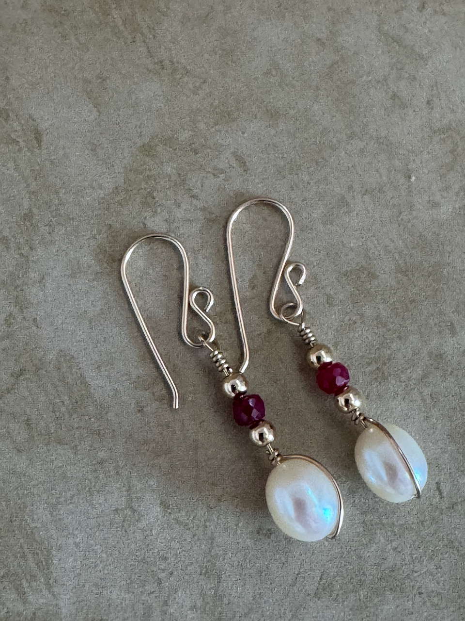 Gold-Filled Ruby Pearl Drop Earrings