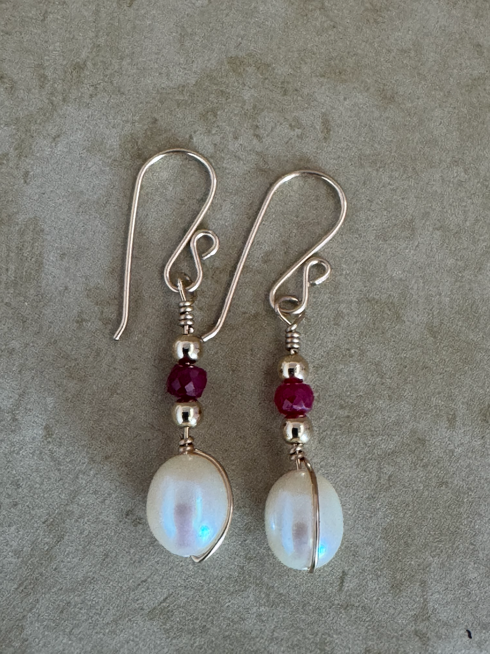 Gold-Filled Ruby Pearl Drop Earrings