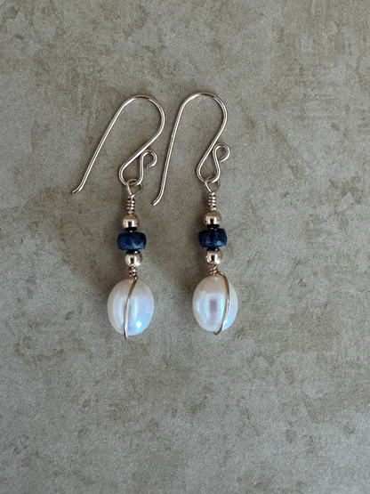 Gold-Filled Sapphire Pearl Drop Earrings