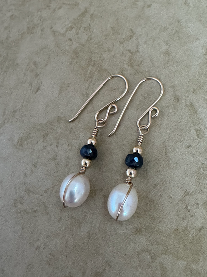 Gold-Filled Sapphire Pearl Drop Earrings