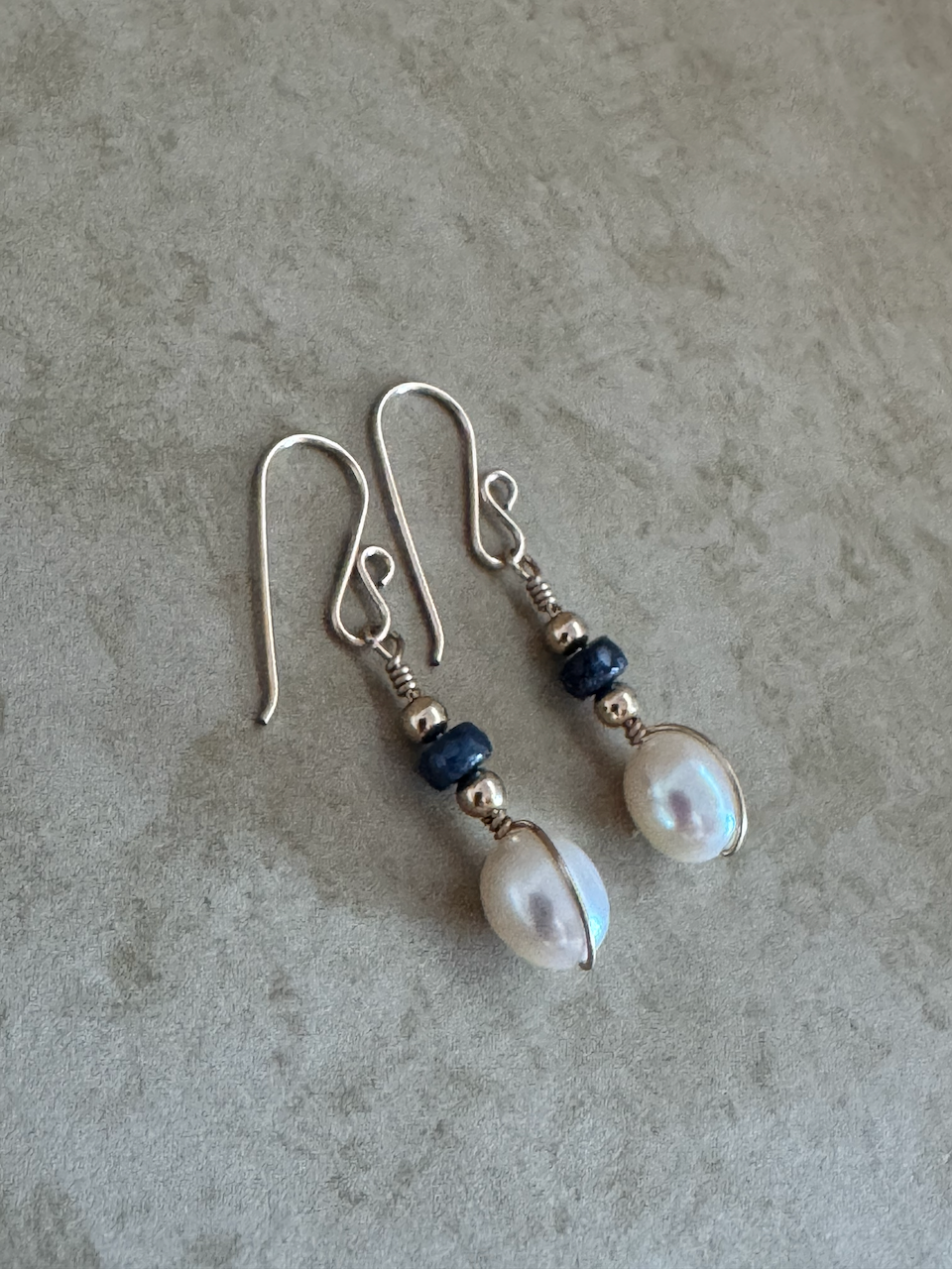 Gold-Filled Sapphire Pearl Drop Earrings