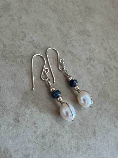 Gold-Filled Sapphire Pearl Drop Earrings